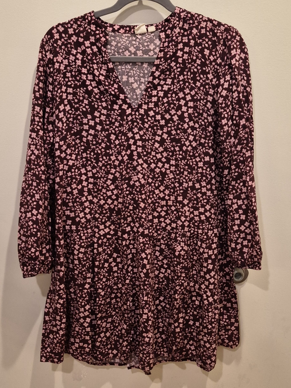 Womens Pink Floral V-Neck Long Sleeve Tunic Top - Picture 3 of 5